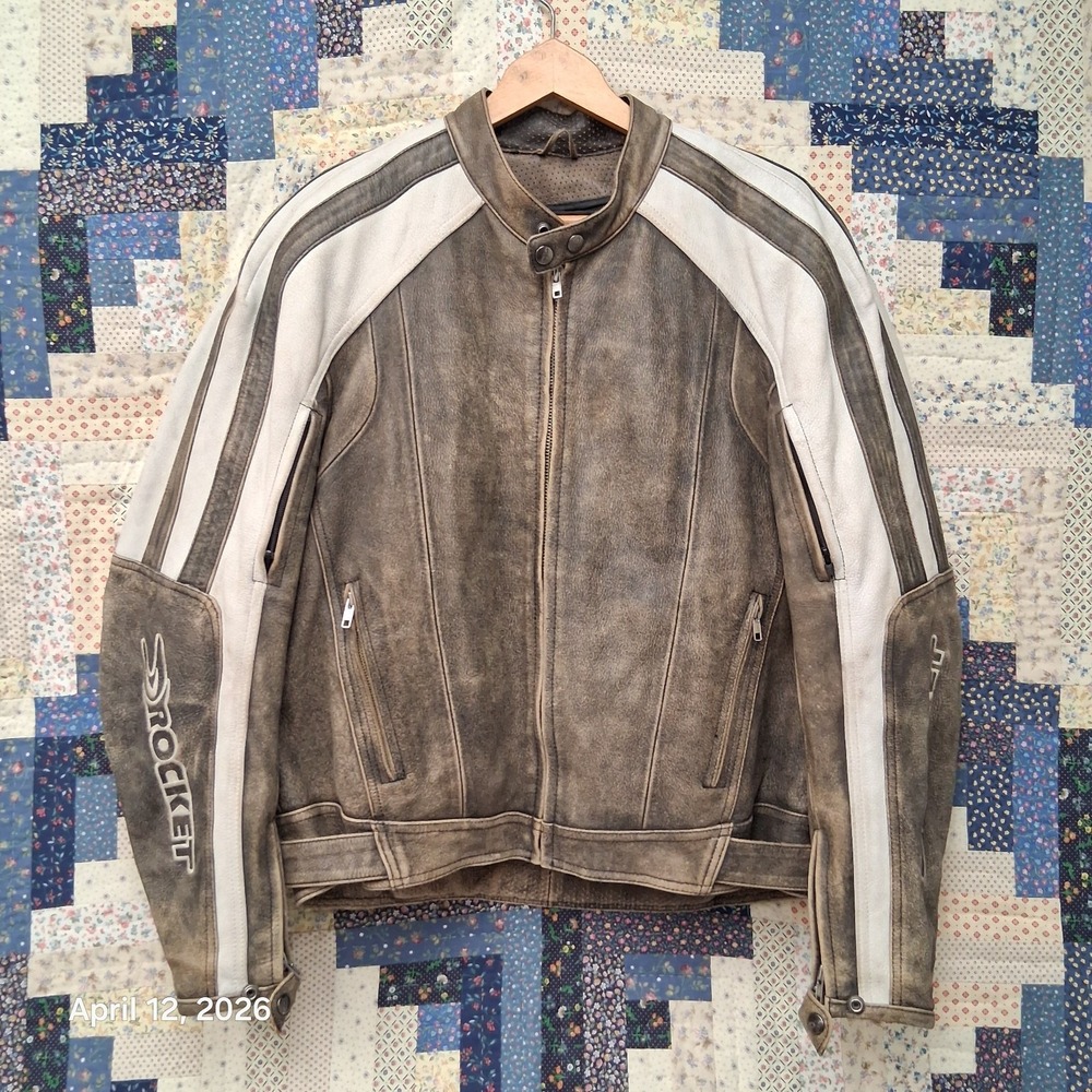 Joe Rocket Old School Distressed Leather Motorcycle Jacket Large Removable Liner